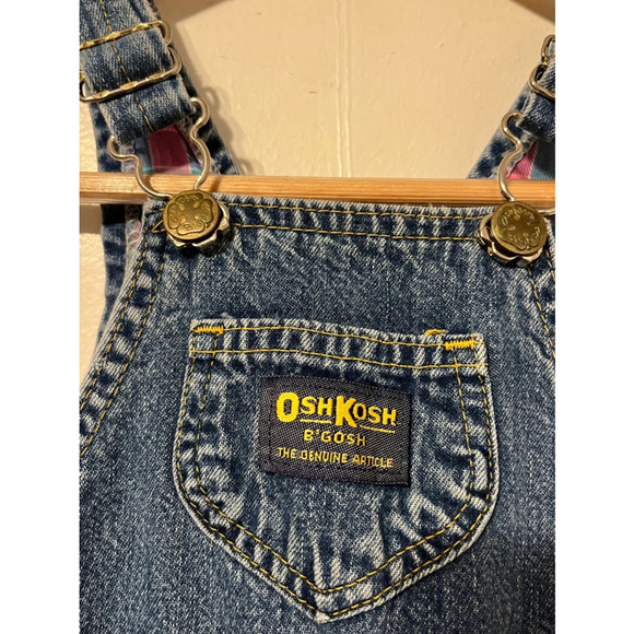 Vintage OshKosh Blue Denim Fleece Lined Little Girl Overalls Sz 18 Months - Picture 2 of 4